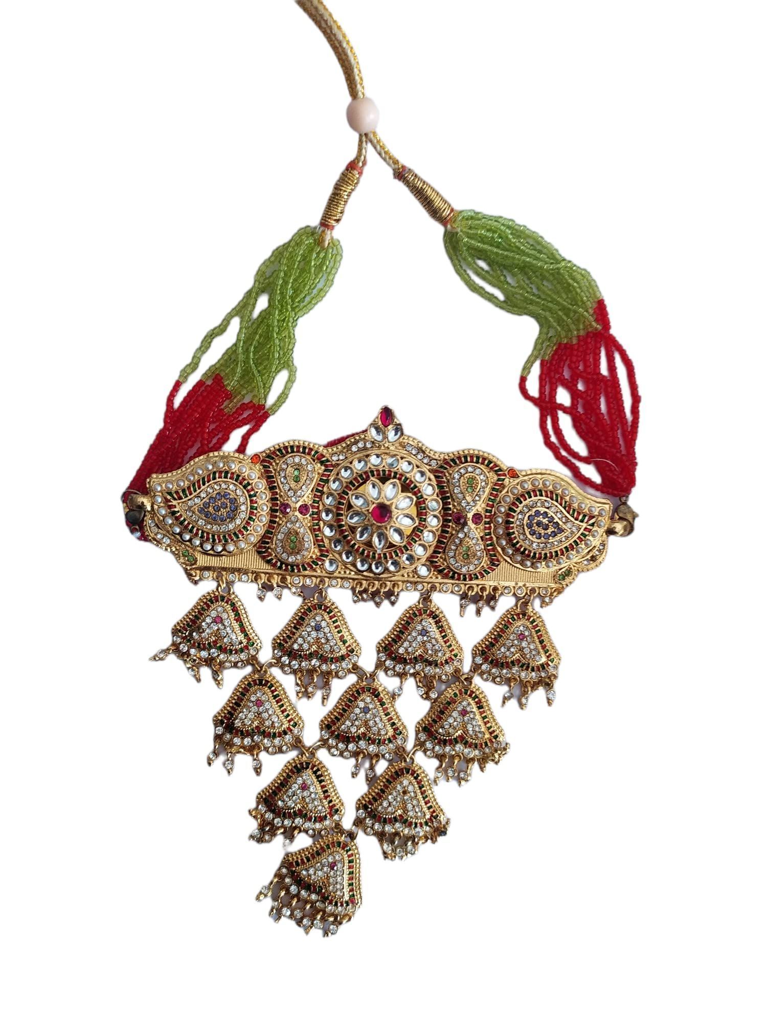 Sparkling Rajputi Jadau Necklace/Aad_Antique Design with Multiple Rhinestones