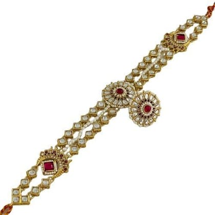 Yellow Kart Mangtika For Women -Traditional Bridal Jewelry Large Round Pendant Sheeshphool Rajasthani Maang Tikka With Borla, Minakari Kundan And Pearls Mathapatti For Women And Girls (Pink)