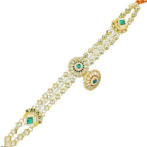 YELLOW KART Mangtika For Women -Traditional Bridal Large Round Pendant Sheeshphool Rajasthani Maang Tikka With Borla, Minakari Kundan And Pearls Mathapatti For Women And Girls, traditional Jewellery (Green)