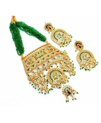 Sparkling Rajputi Jadau Necklace/Aad in Antiqe (Peacock) Design with Multiple Rhinestones