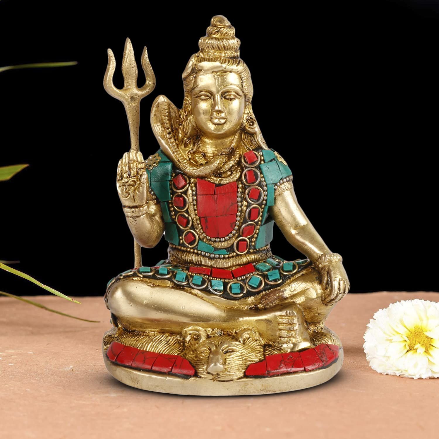 ARTVARKO Multicolor Brass Lord Shiva Shankar Statue Bhole Nath Bhagwan Murti Office Home Temple Puja Decor Showpiece Statue 5.5 Inches