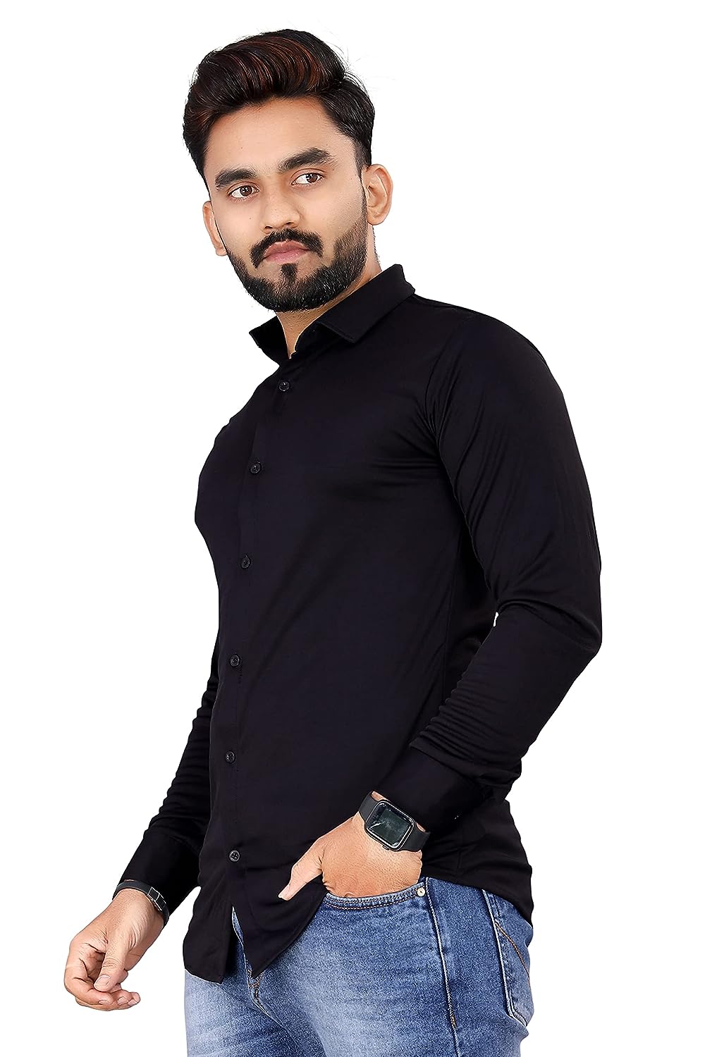 Men's Solid Slim Fit Lycra Casual Shirt