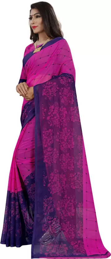 Floral Print Bollywood Georgette Saree  (Multicolor)