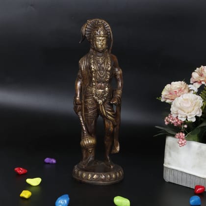 ARTVARKO Brass Hanuman Statue Idol Bajrangbali Bhagwan Sankat Mochan Standing Murti for Home Office Entrance D�cor Temple Mandir Puja 10 Inch