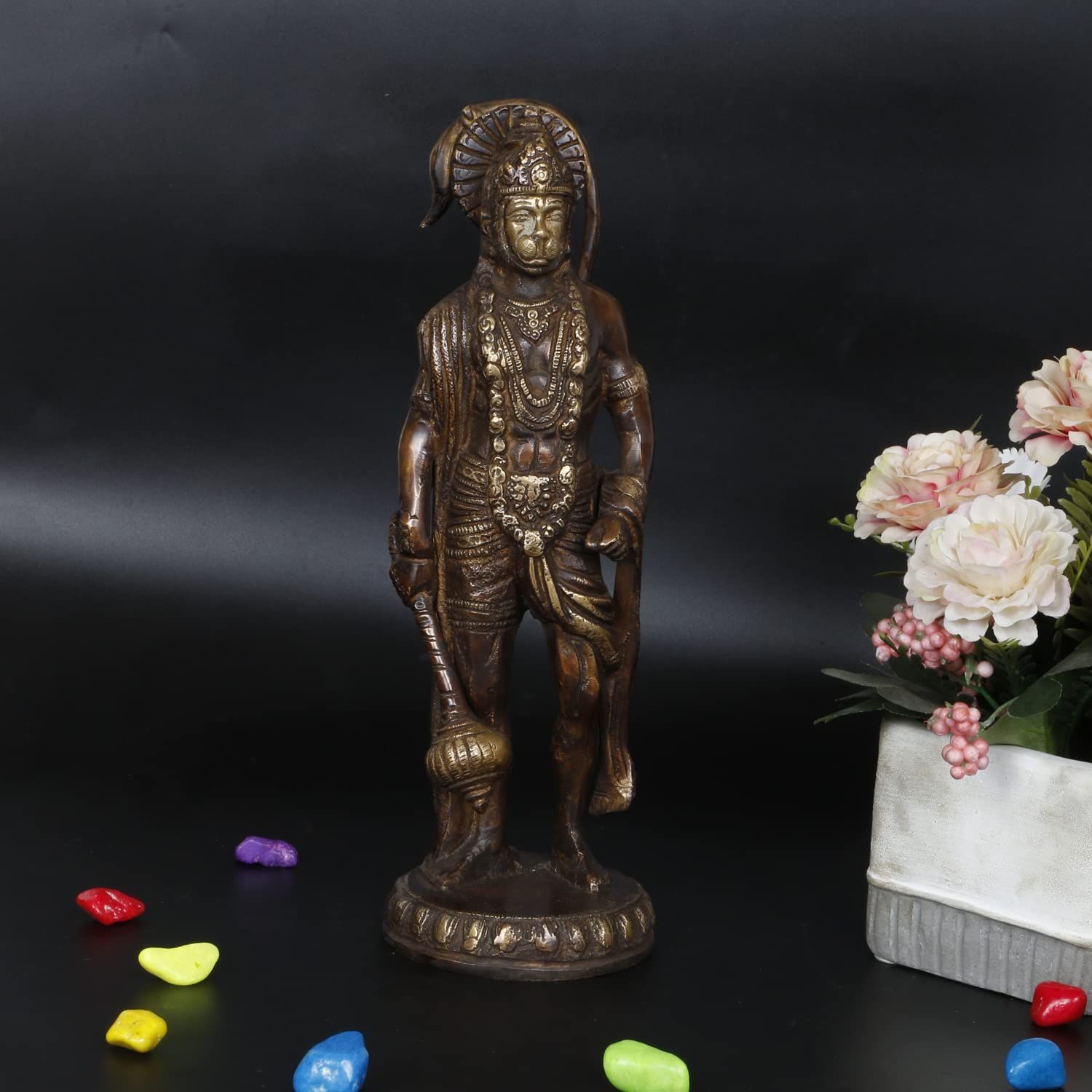 ARTVARKO Brass Hanuman Statue Idol Bajrangbali Bhagwan Sankat Mochan Standing Murti for Home Office Entrance D�cor Temple Mandir Puja 10 Inch