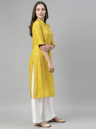 Women Printed Viscose Rayon Straight Kurta  (Yellow)