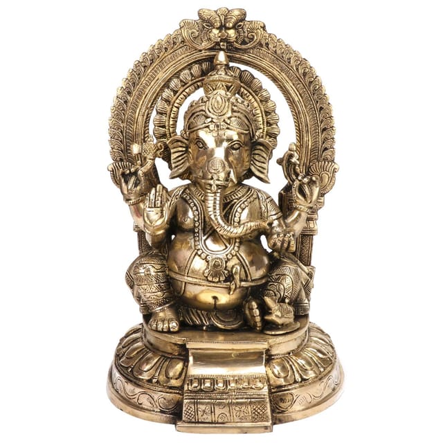 Artvarko Brass Lord Ganesha Sitting On Singhasan Idol Ganesh Bhagwan Ganpati Murti Statue For 5420