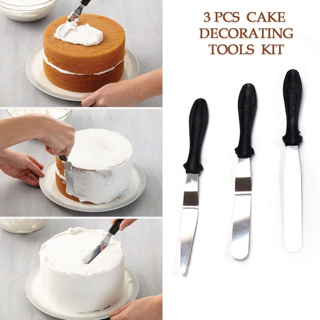 Multi-Function Stainless Steel Cake Icing Spatula Knife Set, Pack of 3  Steel, Plastic Cake Server (Multicolor)/ Cake Palette Knife Steel Icing  Spatula 3 Pieces Set Cake Knife Cream Icing Frosting Spatula Baking