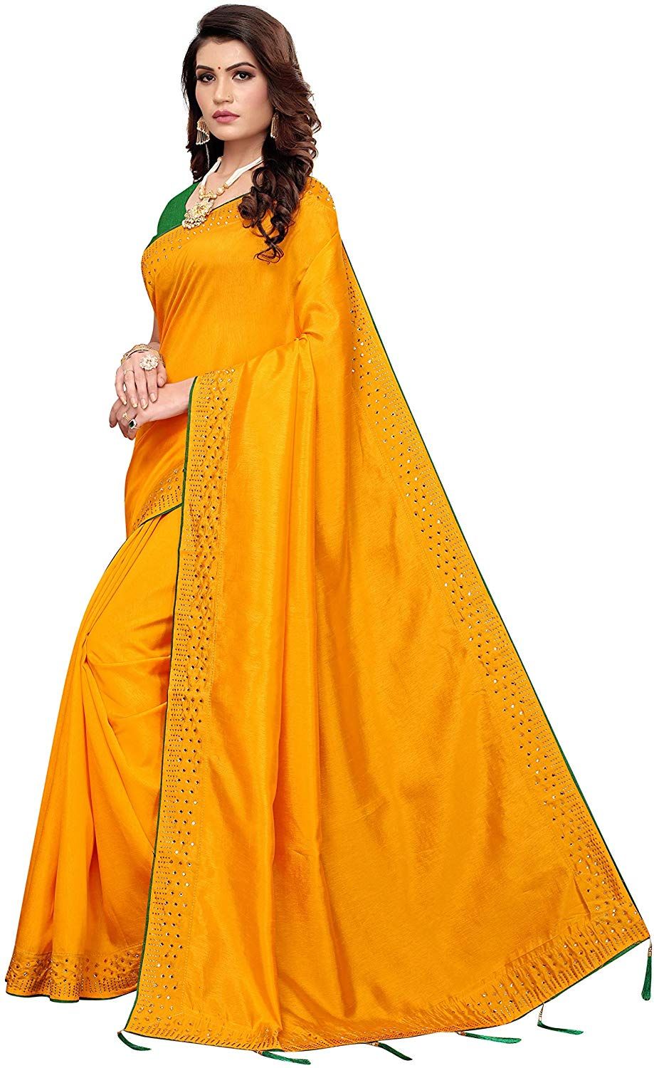 Saree with 0.8 Meter Blouse Piece - Perfect for Weddings and Festivals(Yellow)