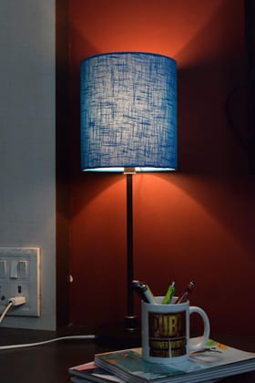 Light Angle Fabric Shade Metal Base Table lamp for Bedroom (Sky)