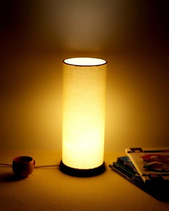 Light Angle Handmade Decorative Wood Night Table Lamp Solid Fabric Shade Bedside Desk Lamps for Bedroom, Living Room, Study (Beige)