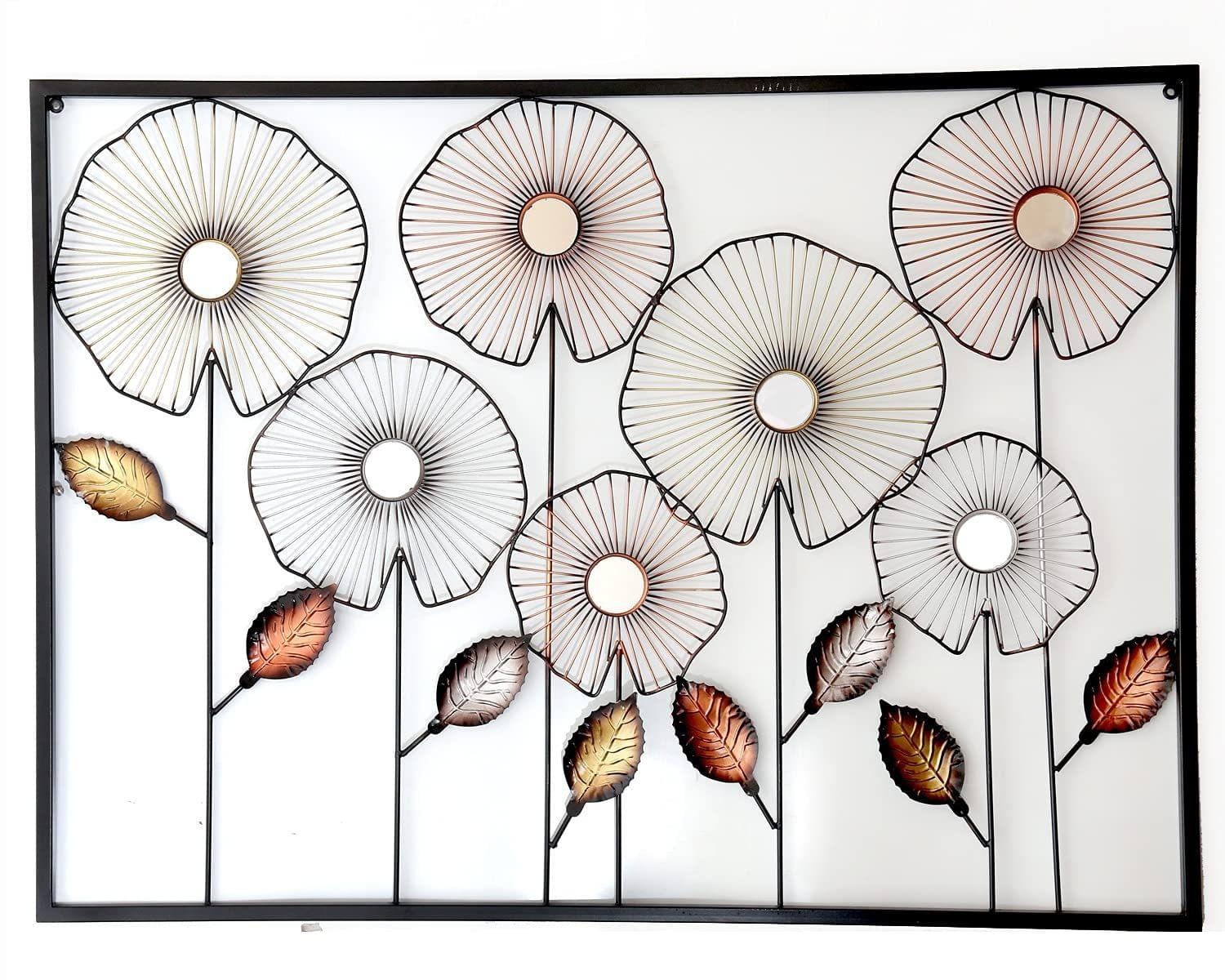 Light Angle Metal Wall Decor Flower Sculpture in Frame Hanging Wall Art Decor ,multicolor