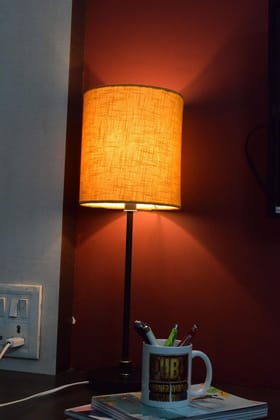 LIGHT ANGLE Fabric Shade Metal Base Table Lamp for Bedroom (Yellow)