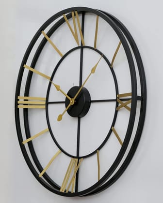 LIGHT ANGLE Metal Designer New Roman Number Heavy Metal Morden Wall Clock (Double -Ring) Black