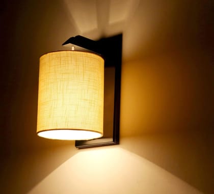 LIGHT ANGLE Wooden Decorative Surface Mounted Classic Wall Fabric Lamp for Home Decor (Beige)