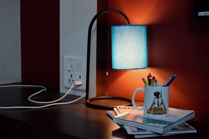 LIGHT ANGLE Fabric Shade Metal Base Table Lamp for Bedroom