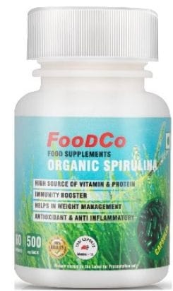 FOODCO Organic Spirulina Capsules,Rich In Antioxidants,Immune Support,High In Amino Acids Certified & Natural Gluten-free High Source Of Vitamin & Protein Immunity Booster (Box Contain 60 capsules)