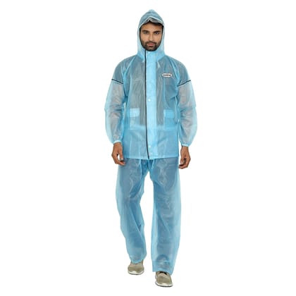 Solid Men Raincoat Blue color