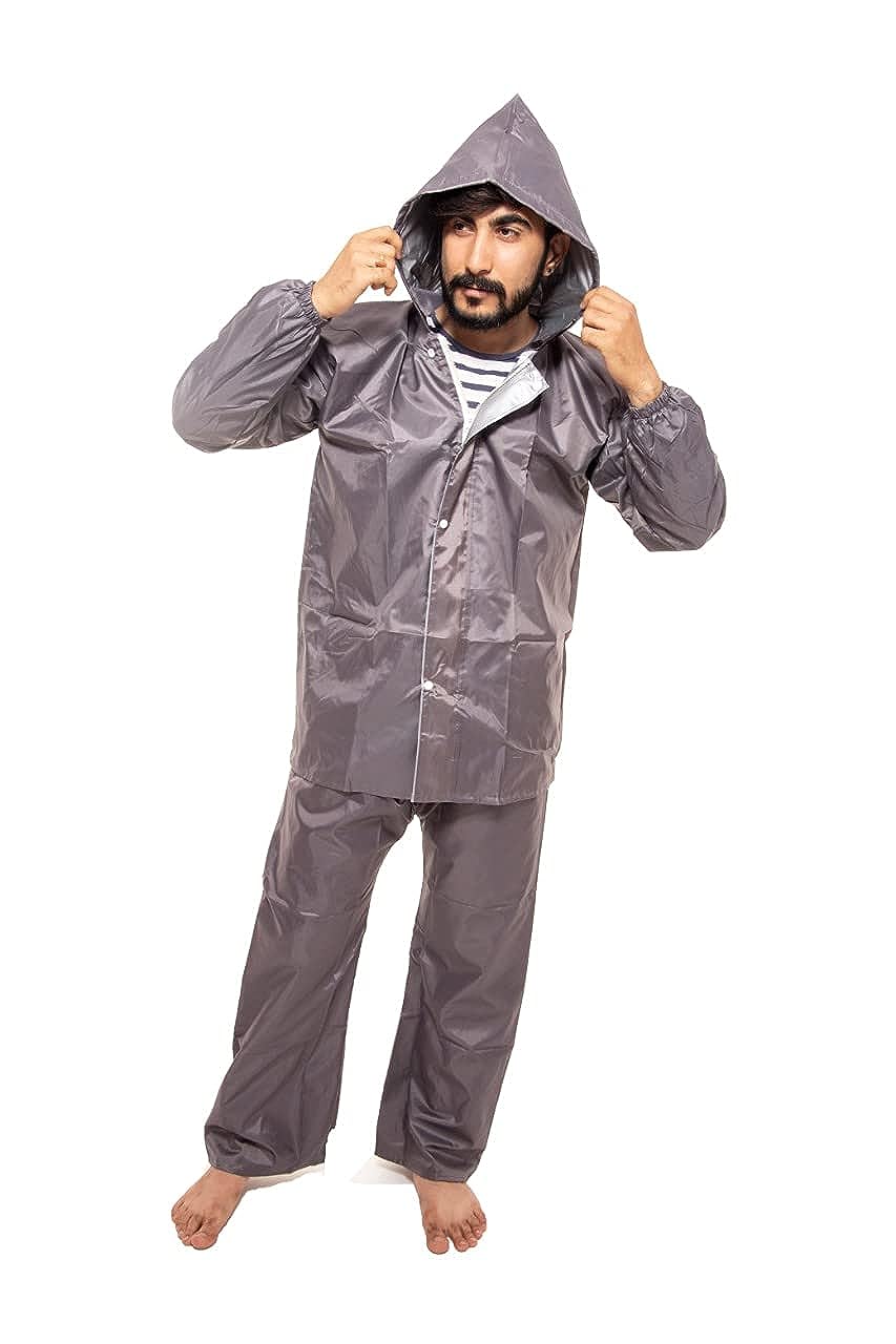 Solid Men Raincoat Grey Color