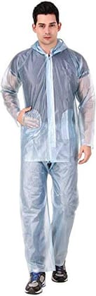 Self Design Men Raincoat Blue Color