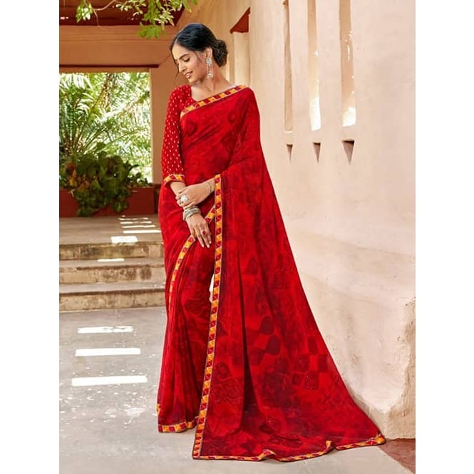 Red Georgette With Pogo Work and Fancy Blouse - gnp009442