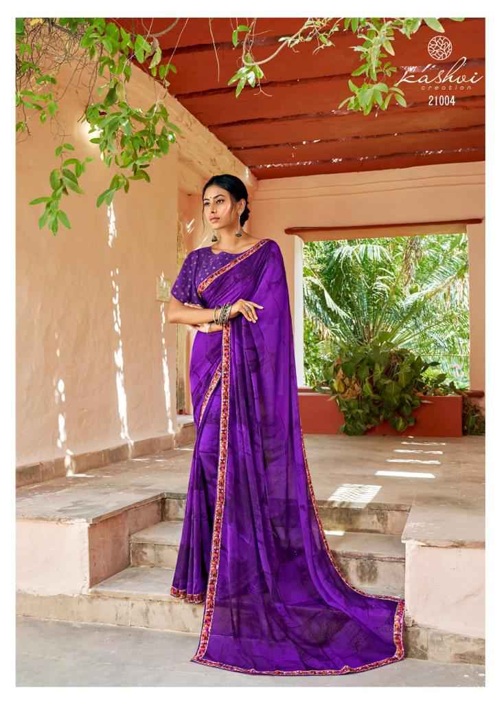 Kashvi Creation Launched Sadhna Georgette Fancy Designer Sarees And Fancy Blouse