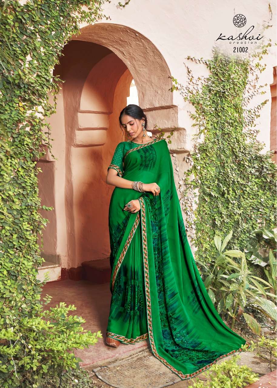 Green Georgette With Pogo Work and Fancy Blouse - gnp009437