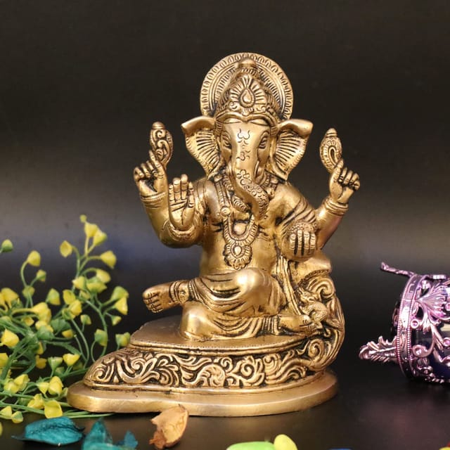 Artvarko Brass Lord Ganesha Sitting On Carved Singhasan Idol Ganesh Statue Ganpati Murti For 4989