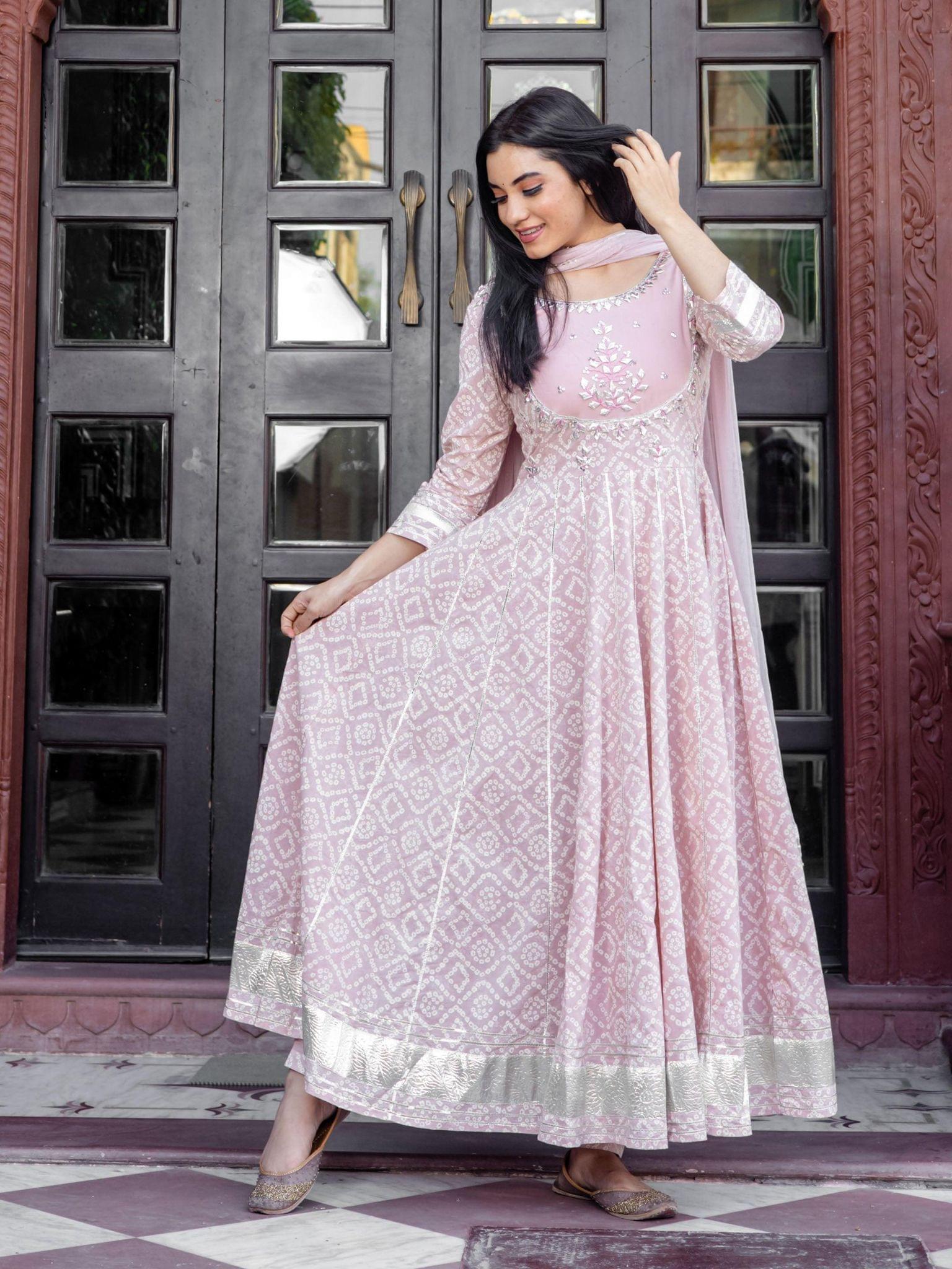 Pink deals cotton anarkali