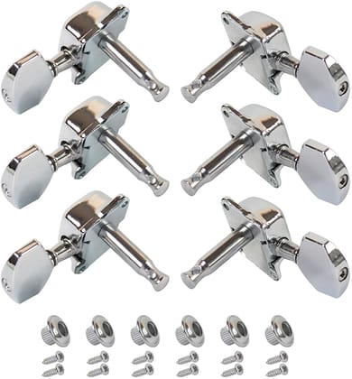 Mocking Bird 6 Pcs Guitar Tuning Pegs for Acoustic Chrome Guitar Keys 3 Left 3 Right Guitar Machine Heads Knobs With Strap Button Locks Guitar Keys 3R+3L 6 pieces- Chrome