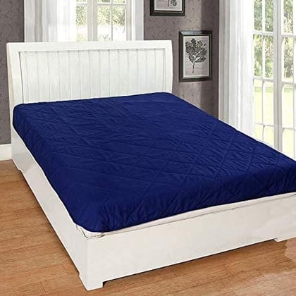 Homespun Quilted Triple Layered 100% Waterproof, Dustproof and Cooling Microfiber Infused King Size Double Bed Mattress Protector, Blue Color, 72x78 inches