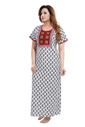 TRUNDZ Women's Cotton Embroidered Maxi Nighty (NTY2378_White_Free Size)