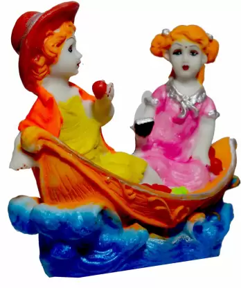 ATUT Love Couple Statue Showpiece in Boat, Multicolor, in Medium Size Unbreakable- 16.5 cm