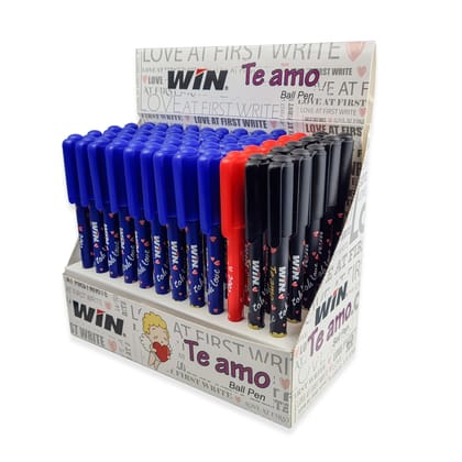 WIN Te Amo Ball Pens| Combo Dispenser 60Pens (45 Blue,10 Black & 5 Red) | Cute Pens for Girls | Best Ball Pens for Writing | 0.7mm Tip | Stationery Items | Pens for Students | Ball Pens Set