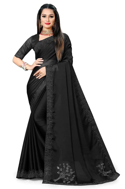 Beautiful Black Saree Designs || Black Blouse Saree || Black Saree With  Colour Combination ||