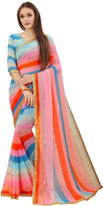 Dream Crushers Women's Sequined Saree With Blouse Piece (Dc_Rainbow_Pink_Pink)