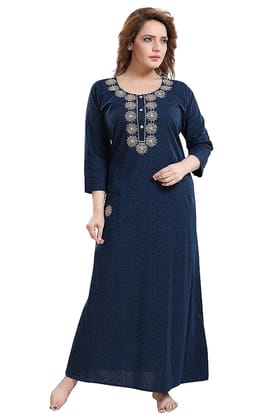 TRUNDZ Women's Cotton Embroidered Maxi Nighty