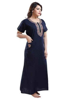 TRUNDZ Women's Cotton Embroidered Maxi Night Gown (2193-2196_Blue)