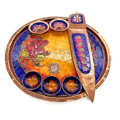 Copper Enamel Pooja thali set