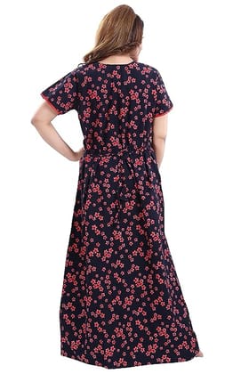 TRUNDZ Women's Cotton Embroidered Maxi Nighty Navy Blue