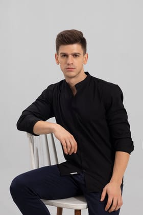 CHINESE COLLAR BLACK SHIRT