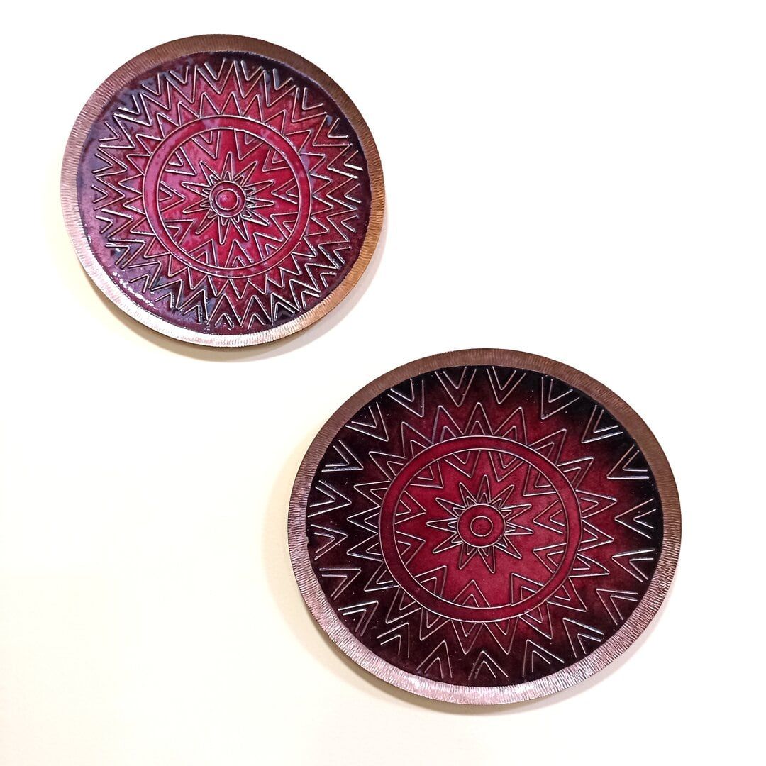 Copper Enamel Maroon Wall Plates - set of 2