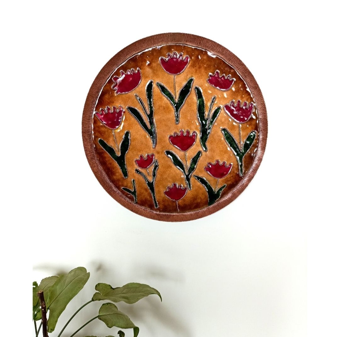 Copper Enamel Wall Plate with Tulip design