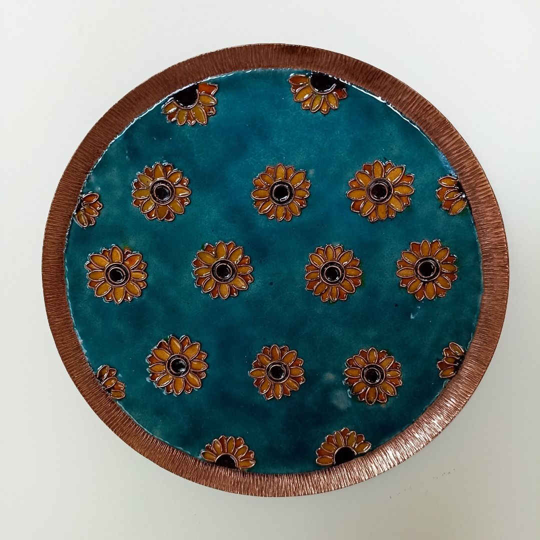 Copper Enamel Wall Plate with Sunflower design