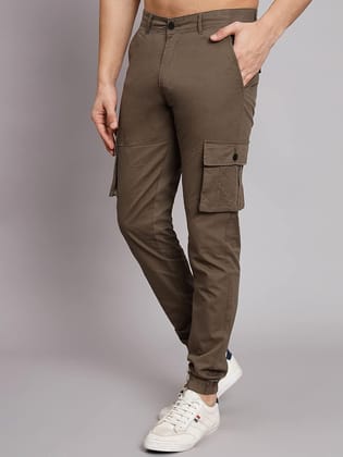 Men's Cotton Slim Fit Solid Cargos, Casual Trousers with Cargo Pockets
