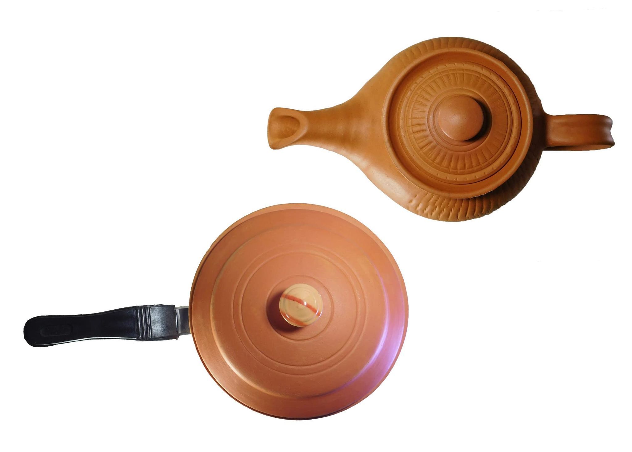 KSI Terracotta Clay Kettle and Frypan, Combo for Kitchen