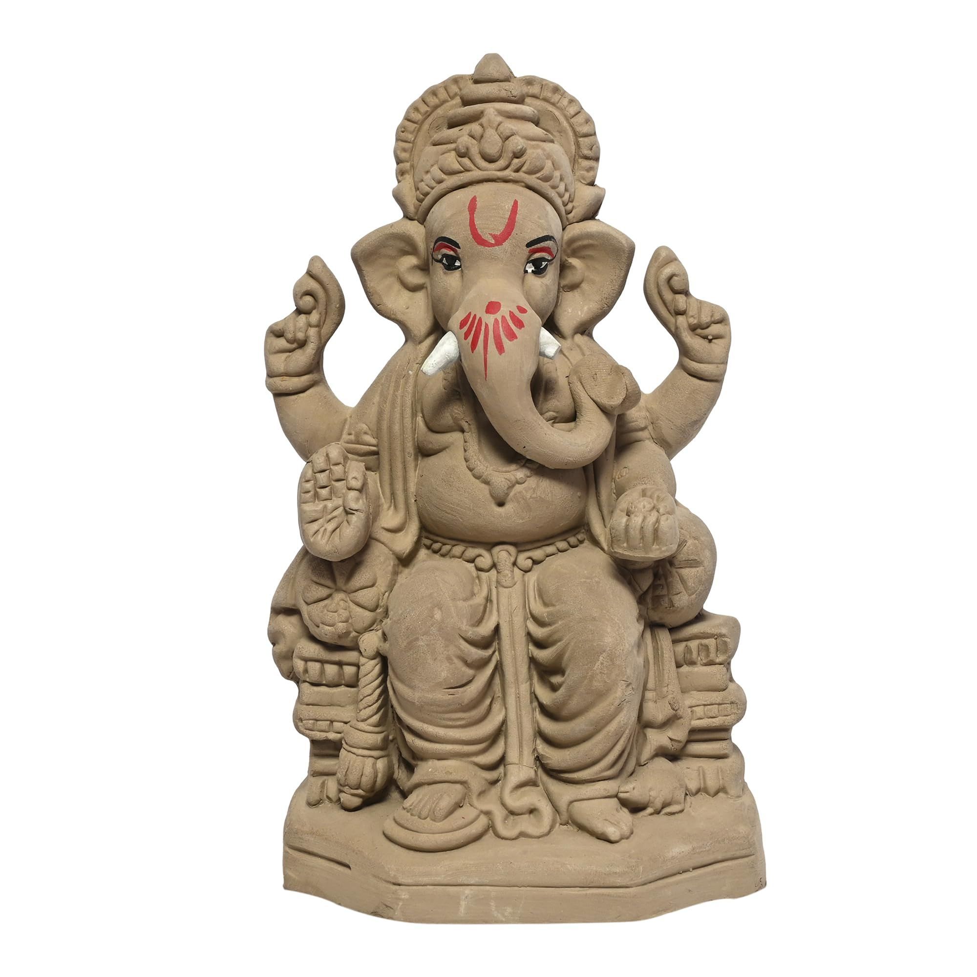 KSI ECO-Friendly Handcrafted Ganesh Clay Idol Mitti ka Ganesh Water Soluble Ganesha for Ganpati Visarjan Statue for Ganesh Chaturthi