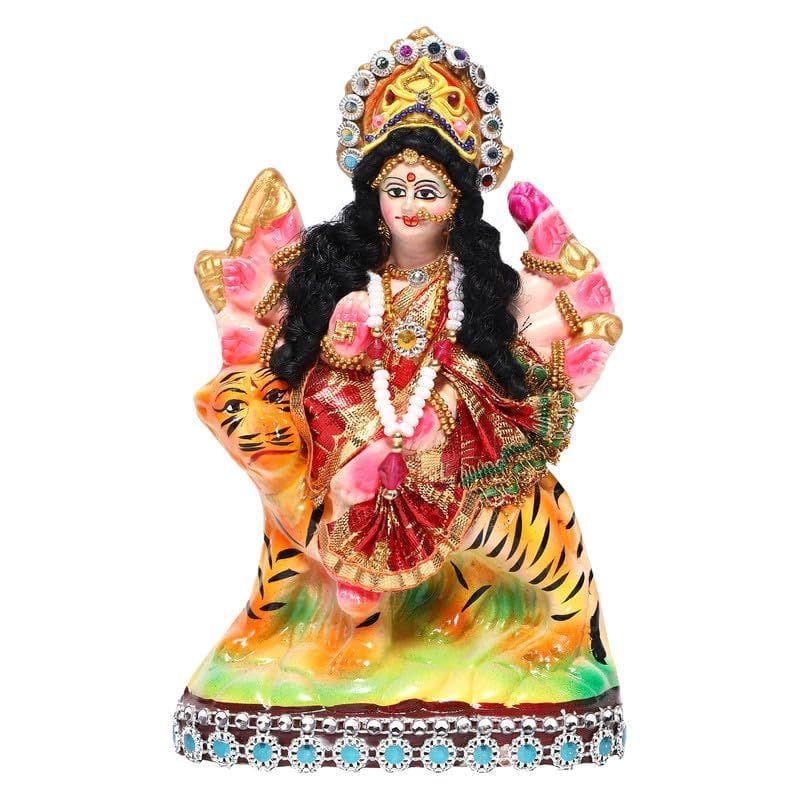 KSI ECO-Friendly Goddess Nav Durga Devi Sherawali MATA Murti Statue for Puja Showpiece Car Dashboard Gift Item