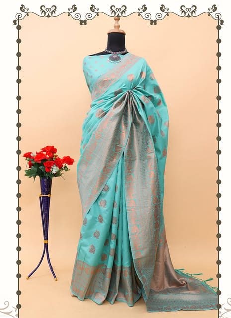 Handloom Sky Blue And Navy Blue Festive Wear Kuppadam Pattu Kanchi Saree,  6.3 M (with Blouse Piece) at Rs 5500 in Vetapalem