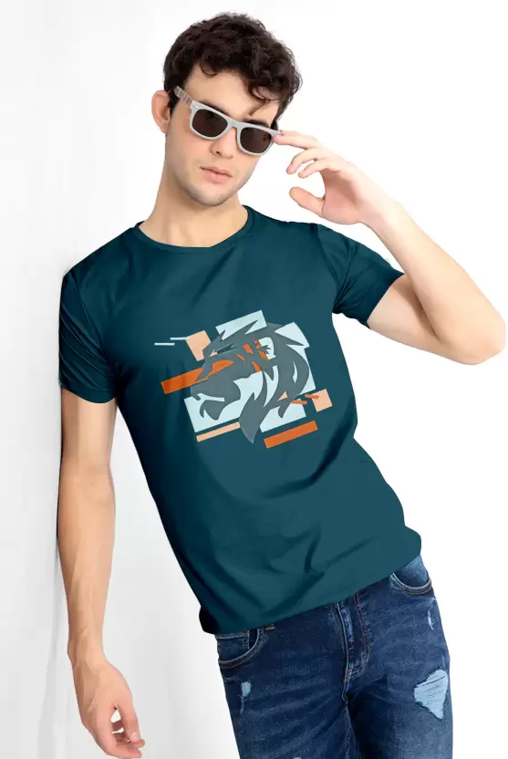 Men Printed Round Neck Cotton Blend Dark Green T-Shirt